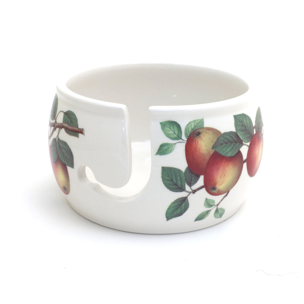 Ceramic yarn bowl, vintage apples, gift for someone who knits or crochets