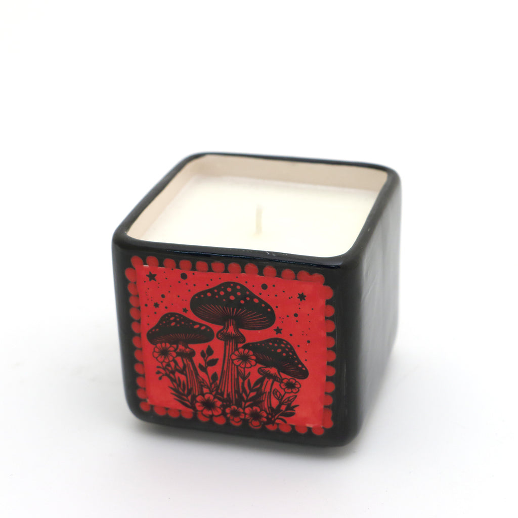 Red mushroom scented candle, hand poured soy candle, witchy celestial