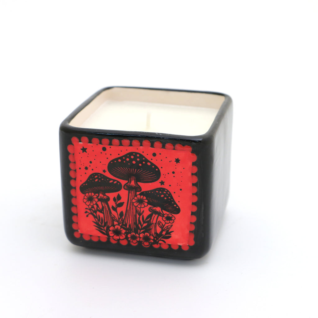 Red mushroom scented candle, hand poured soy candle, witchy celestial