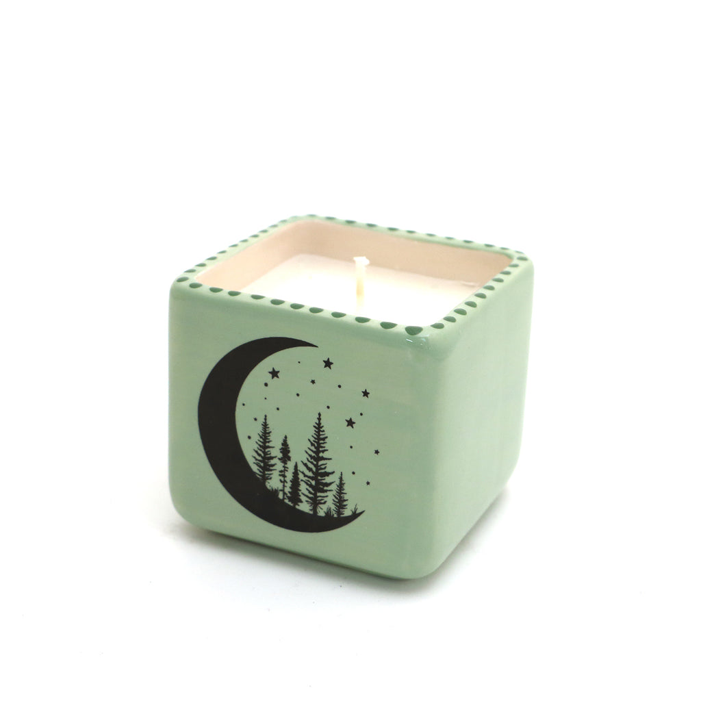 Crescent moon pine trees scented candle, hand poured soy candle, witchy celestial