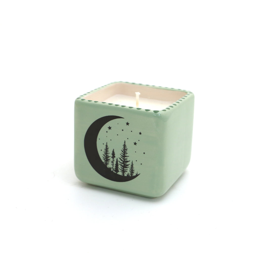 Crescent moon pine trees scented candle, hand poured soy candle, witchy celestial