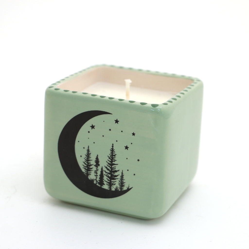 Crescent moon pine trees scented candle, hand poured soy candle, witchy celestial