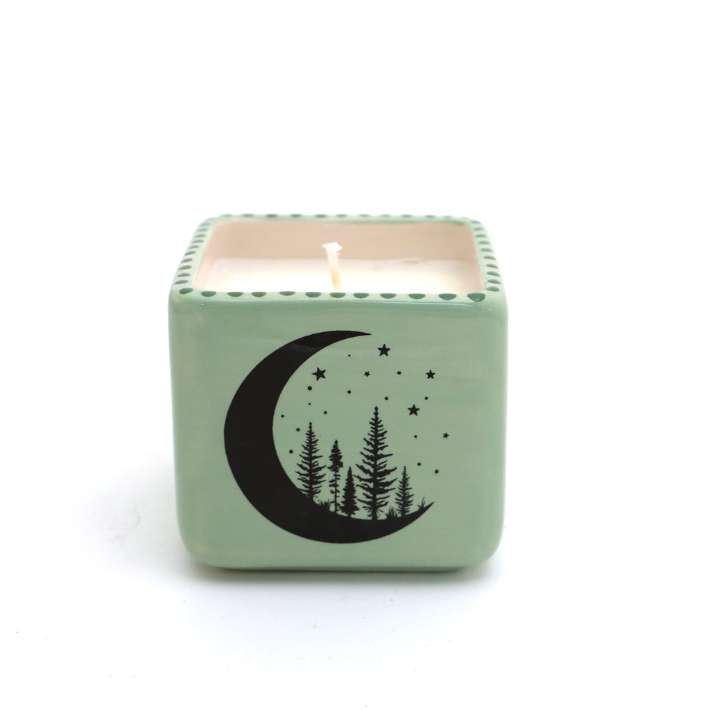 Crescent moon pine trees scented candle, hand poured soy candle, witchy celestial
