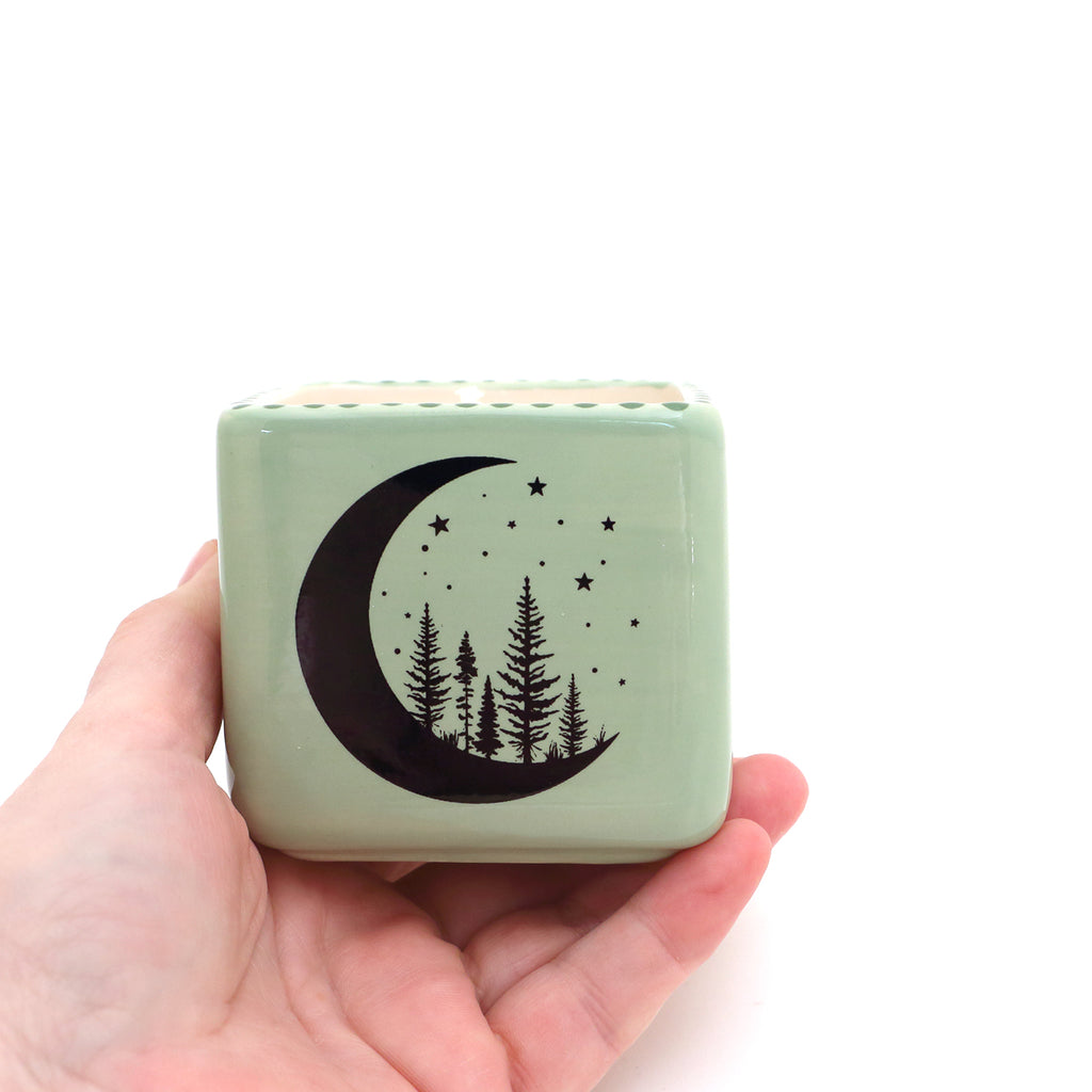 Crescent moon pine trees scented candle, hand poured soy candle, witchy celestial