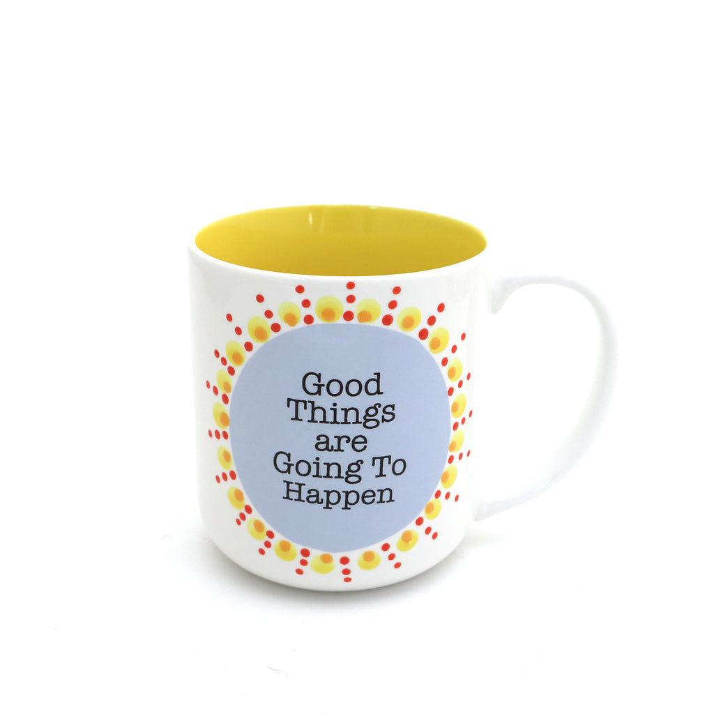 Good Things Are Going To Happen mug, mini mandala positive affirmation