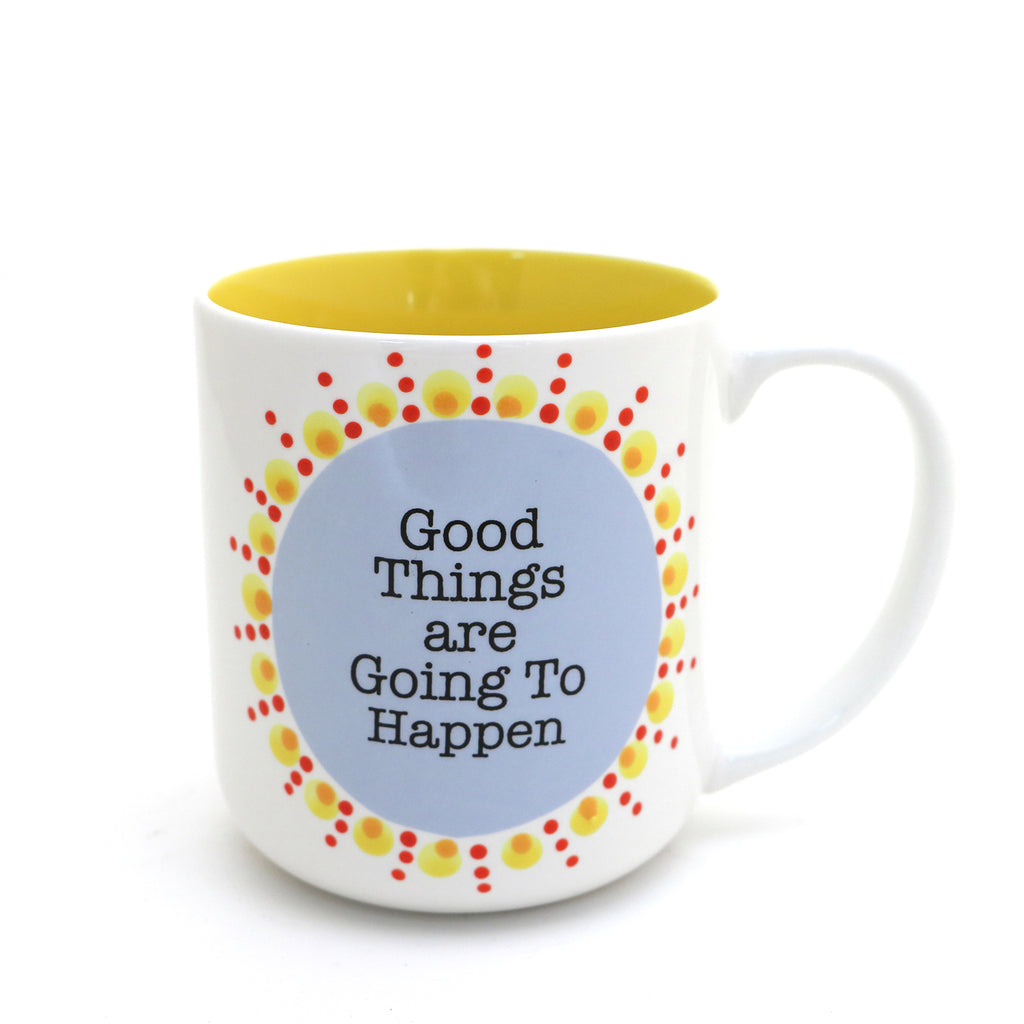Good Things Are Going To Happen mug, mini mandala positive affirmation