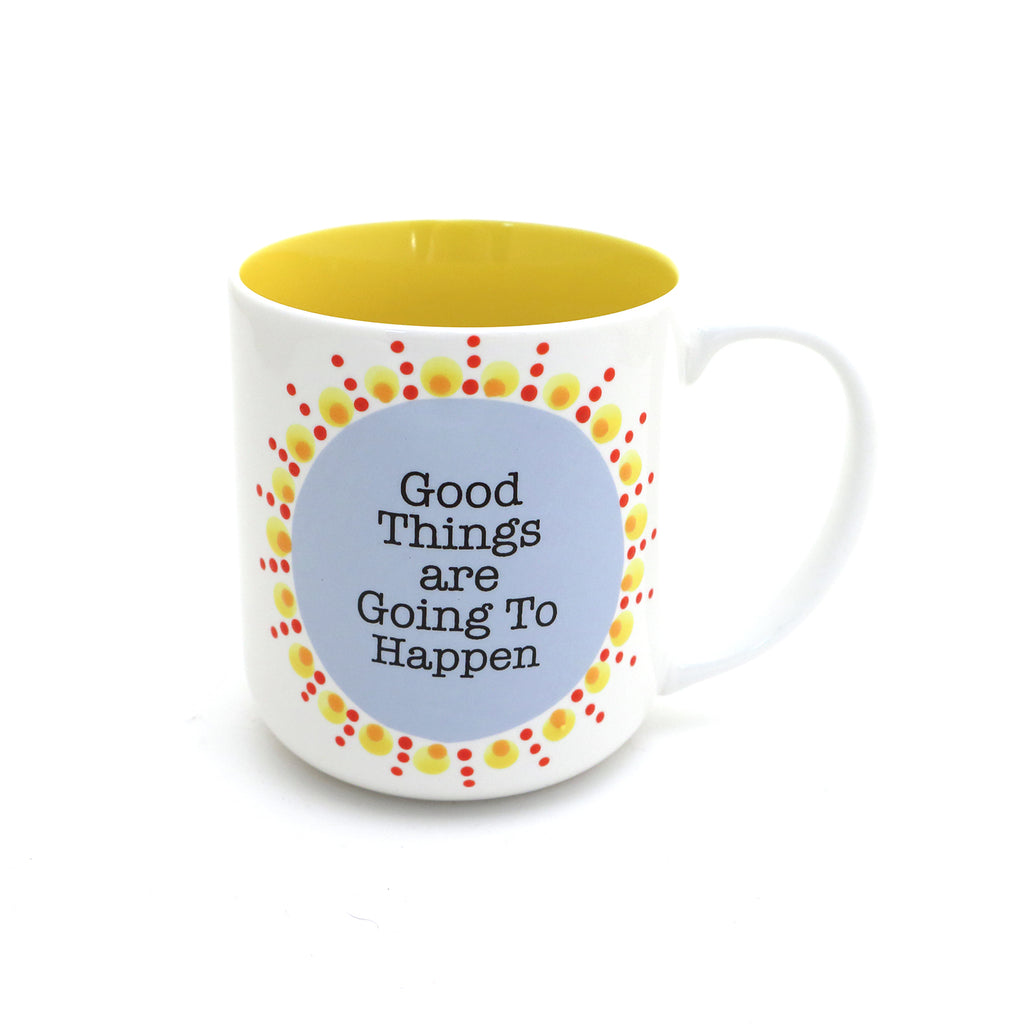 Good Things Are Going To Happen mug, mini mandala positive affirmation