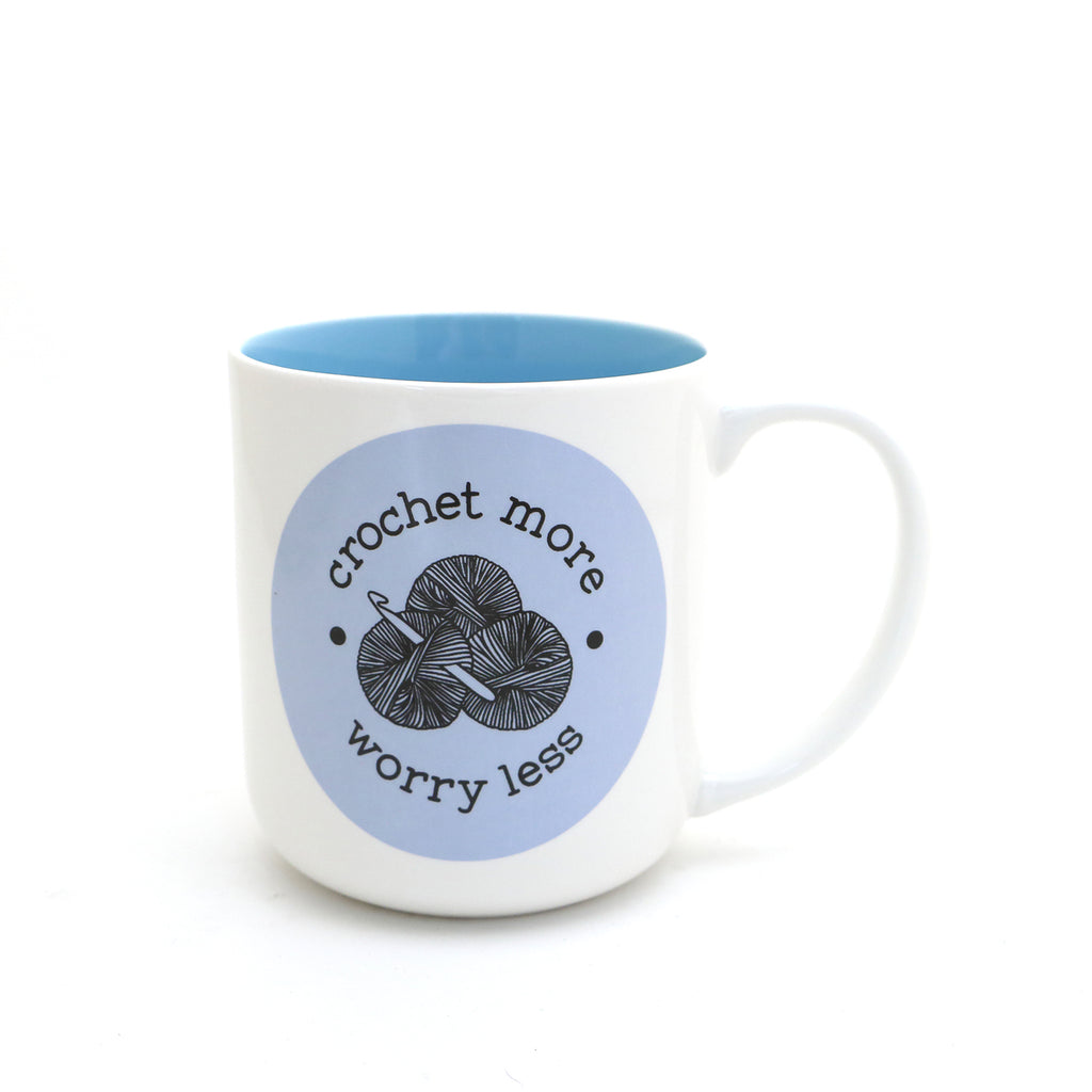 Crochet mug ,Crochet More Worry Less, gift for maker