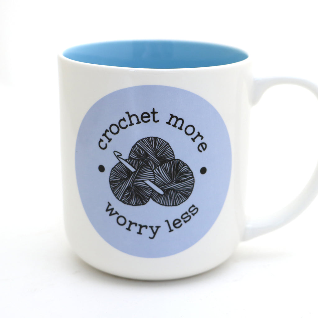 Crochet mug ,Crochet More Worry Less, gift for maker