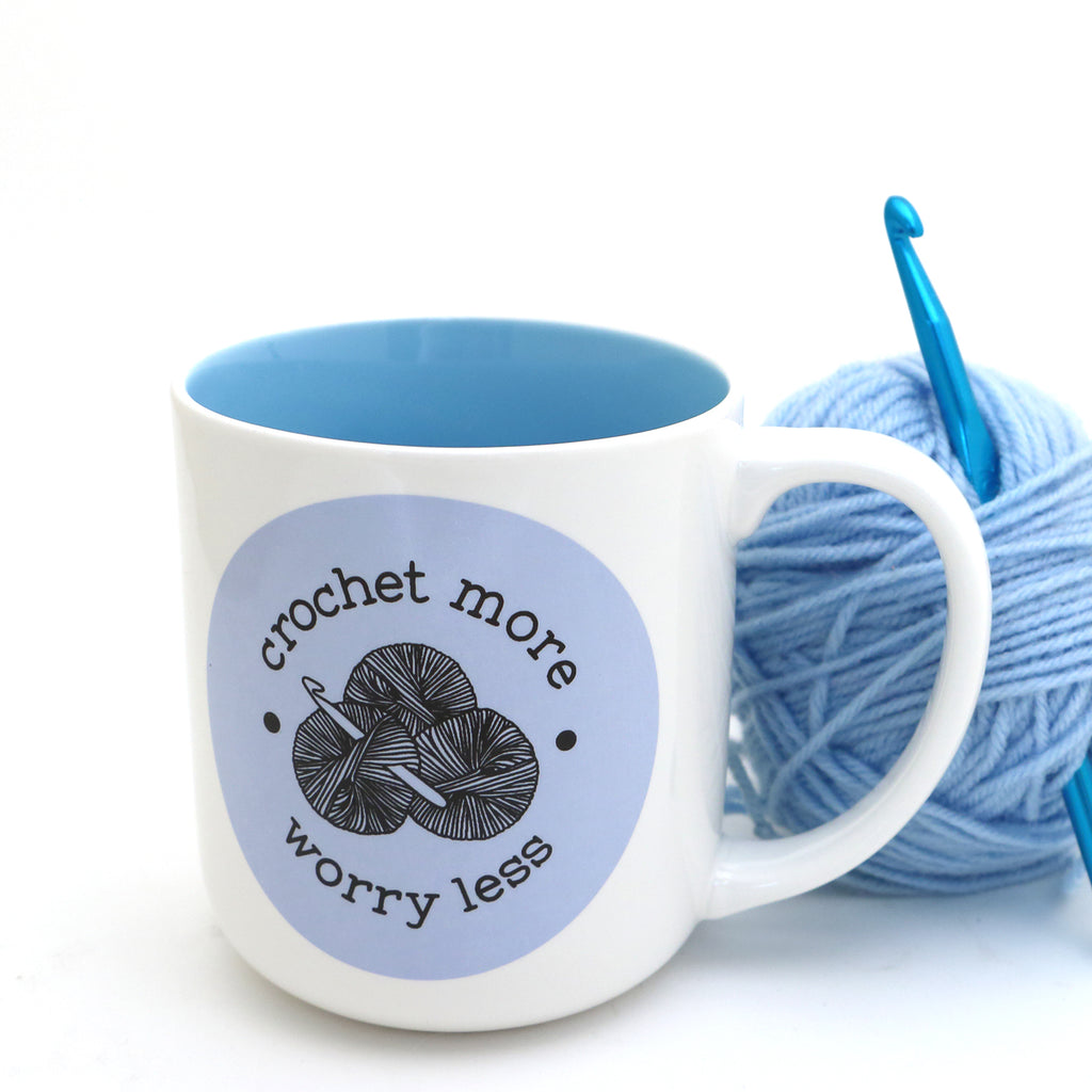 Crochet mug ,Crochet More Worry Less, gift for maker