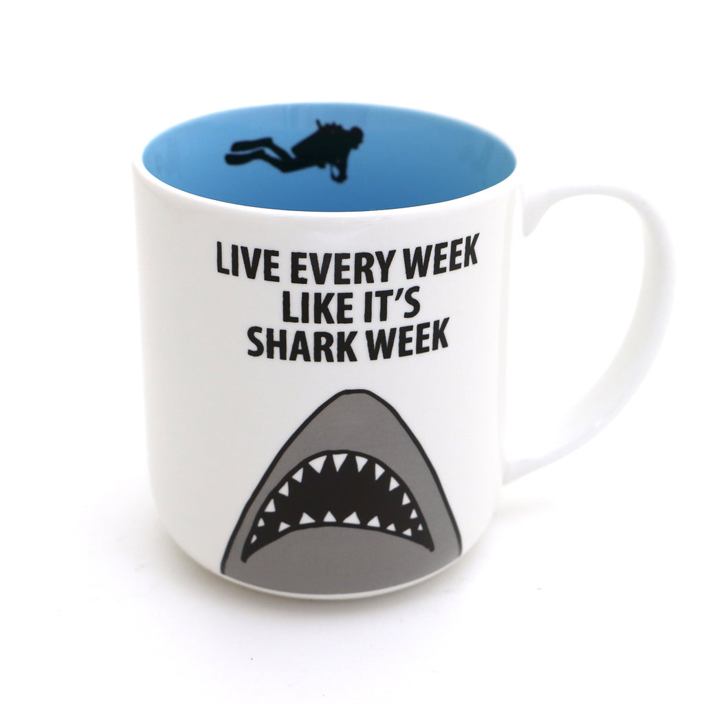Shark Mug, Shark and Diver, Live Every Week, beach ocean nautical gifts