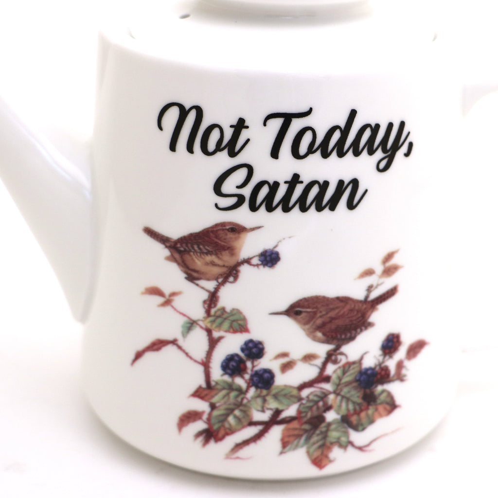 No Today Satan teapot, Birds, porcelain, Funny teapot