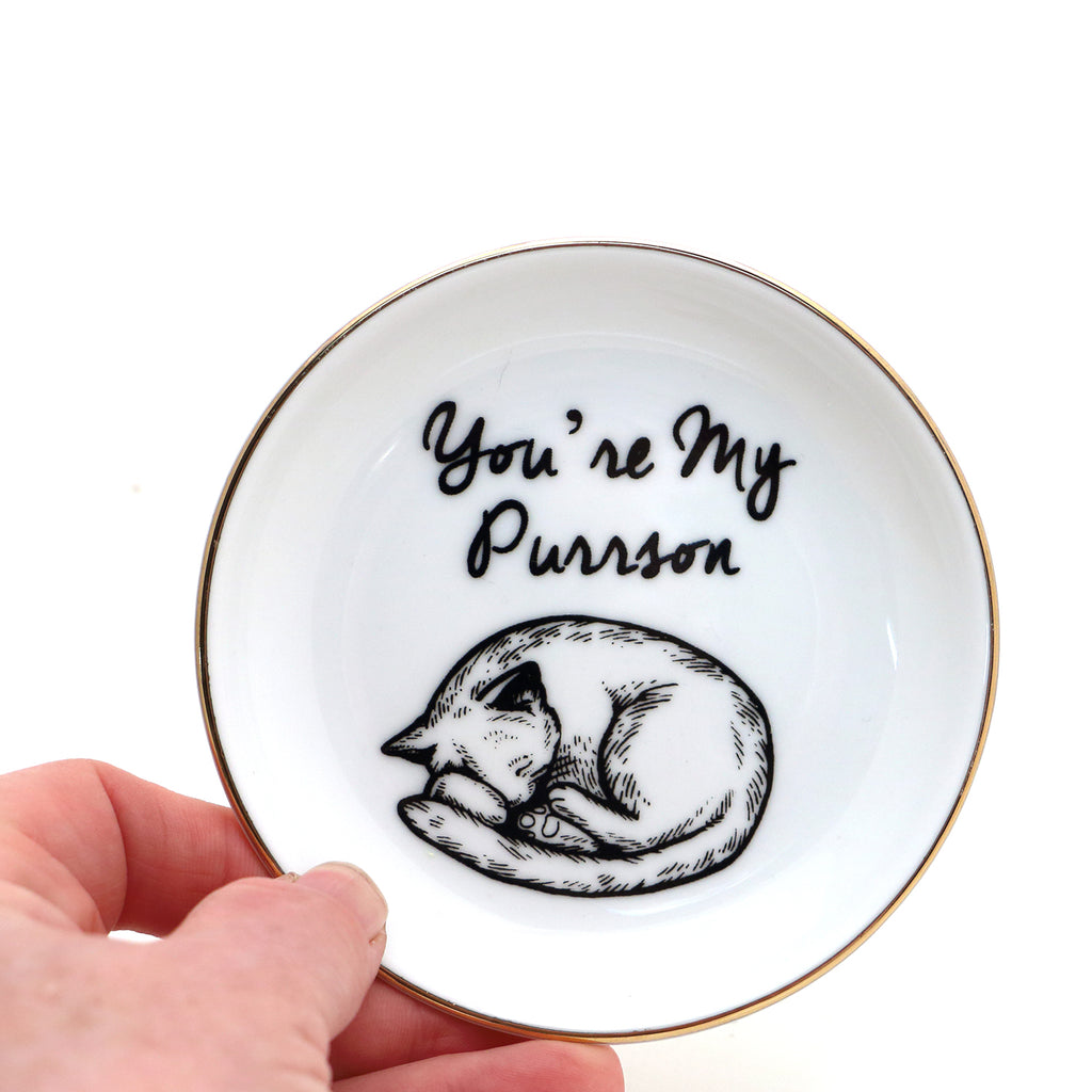 Cat Ring Dish, You're My Purrson, with 22k Gold Accents