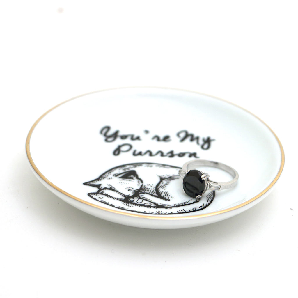 Cat Ring Dish, You're My Purrson, with 22k Gold Accents