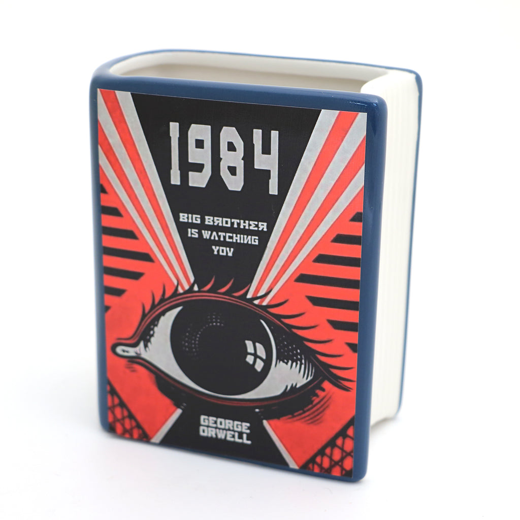 1984 book vase, pencil holder, ceramic book shaped, classic novel