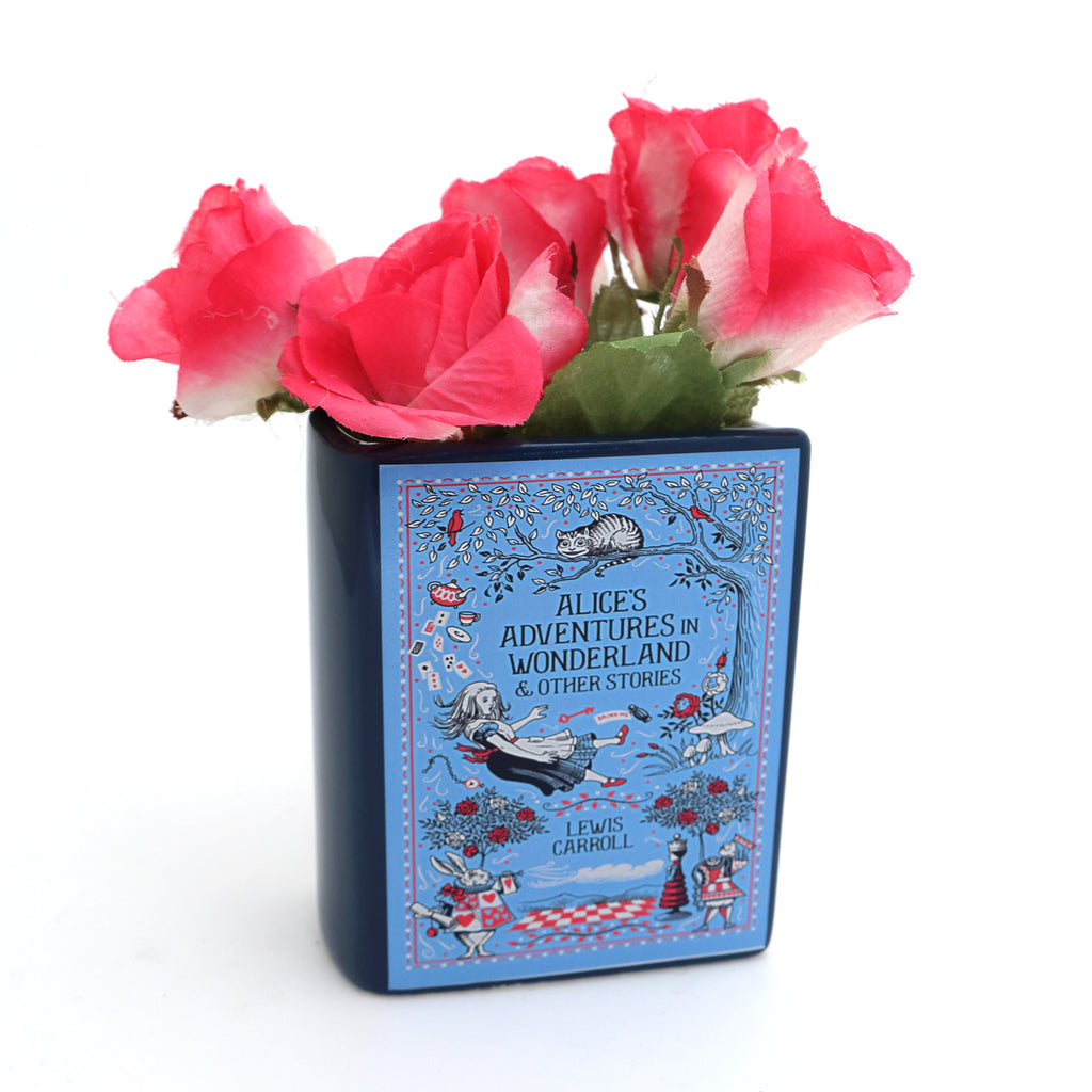 Ceramic book vase, Alice's Adventures in in Wonderland,  pencil holder, book shaped planter, classic novel
