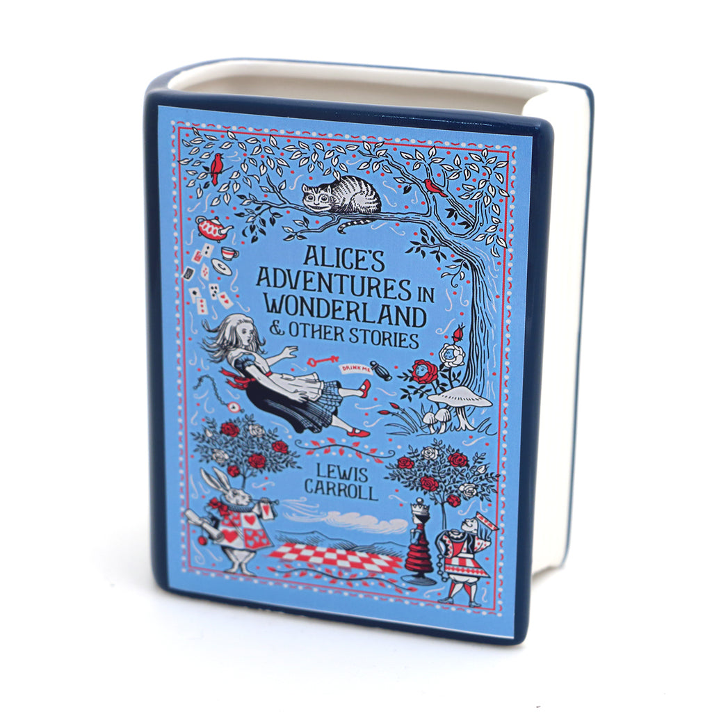 Ceramic book vase, Alice's Adventures in in Wonderland,  pencil holder, book shaped planter, classic novel