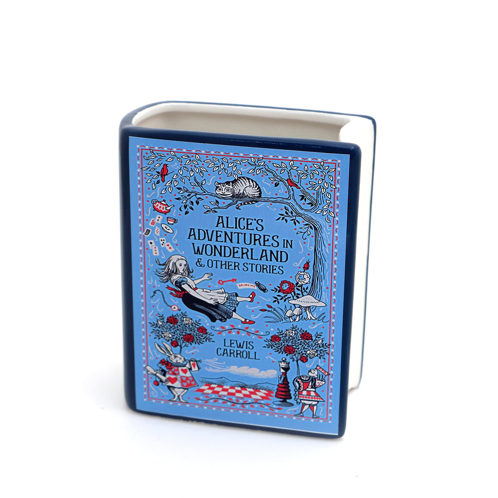Ceramic book vase, Alice's Adventures in in Wonderland,  pencil holder, book shaped planter, classic novel