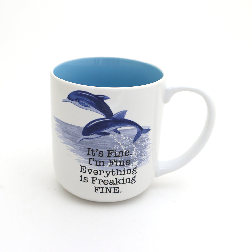 Dolphin mug, Blue Wave, It's Fine, Coastal, nautical beach