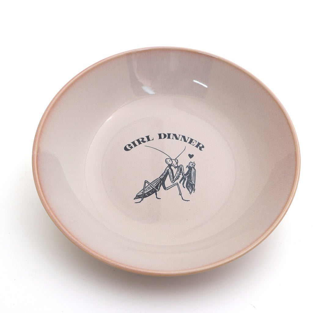 Girl Dinner snack bowl, large pink cute serving bowl
