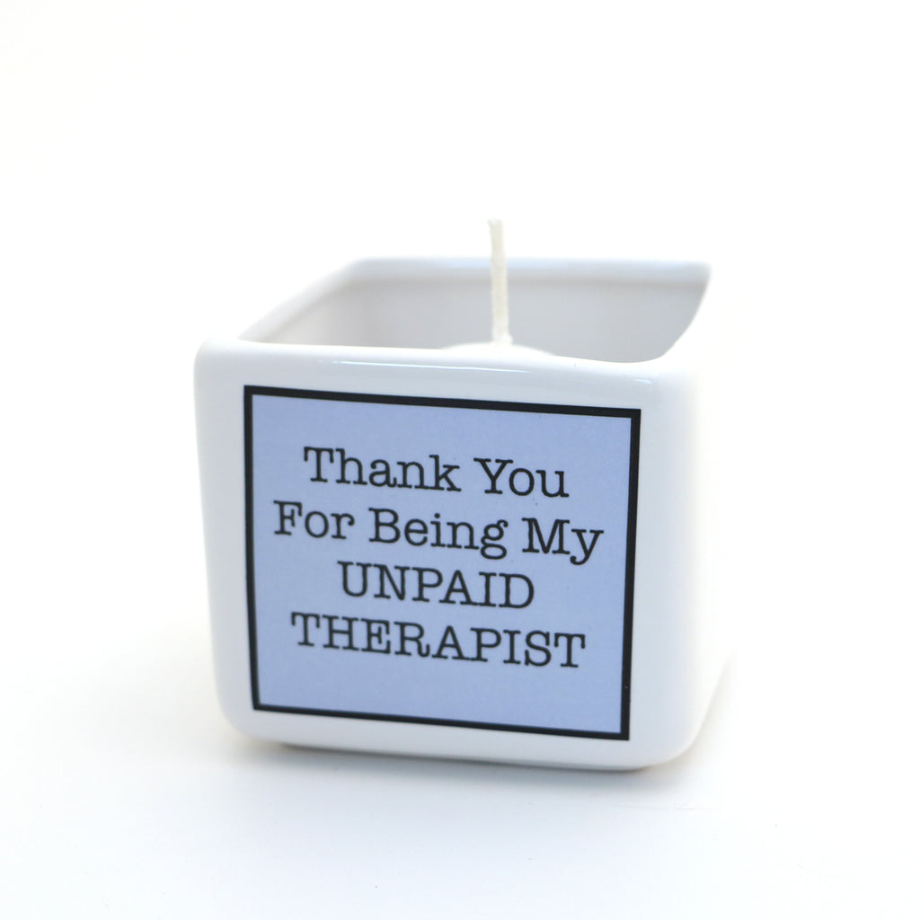 Mini planter or candle holder, Thank you unpaid therapist friendship blue square