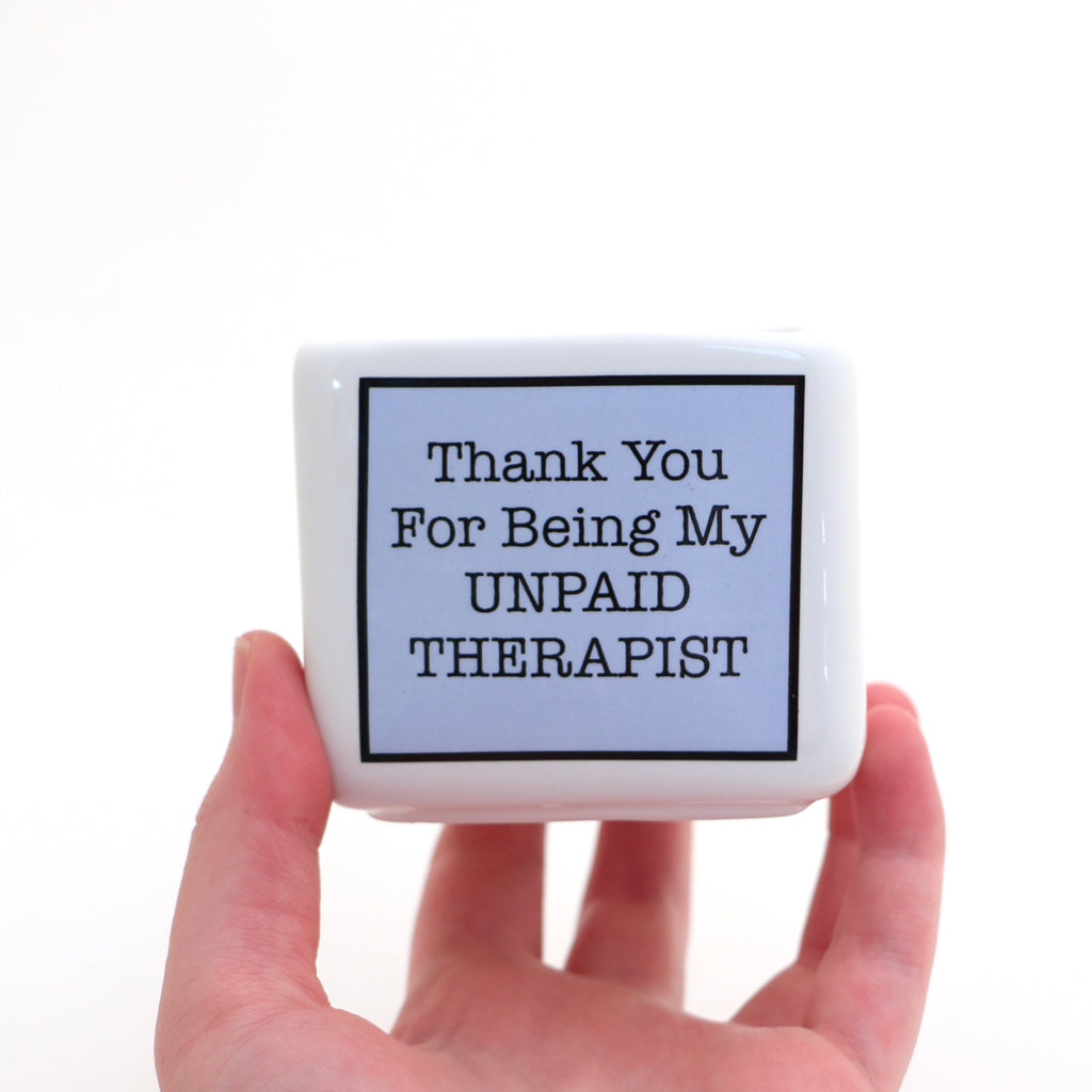 Mini planter or candle holder, Thank you unpaid therapist friendship blue square