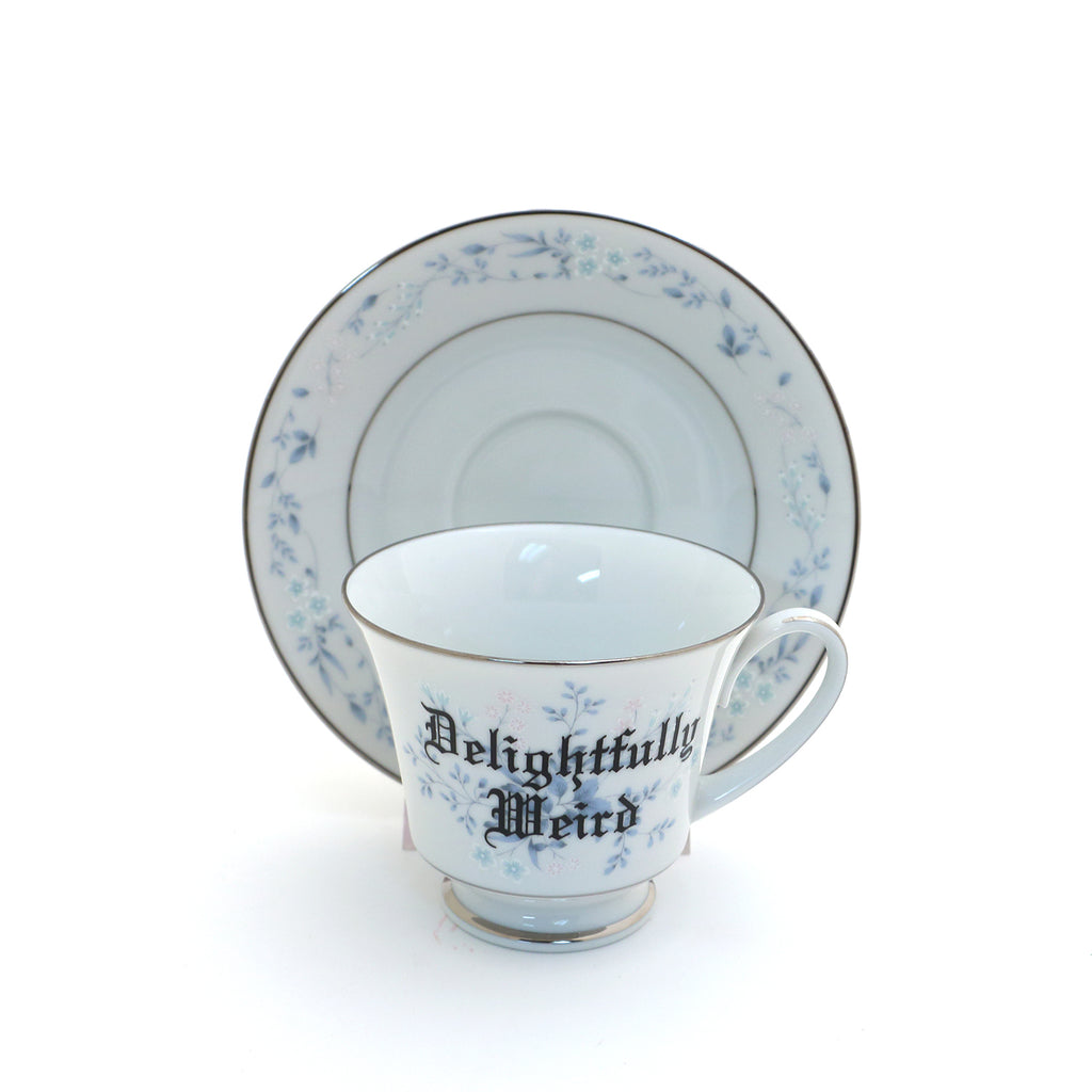 Vintage tea cup and saucer set, Delightfully Weird, upcycled set