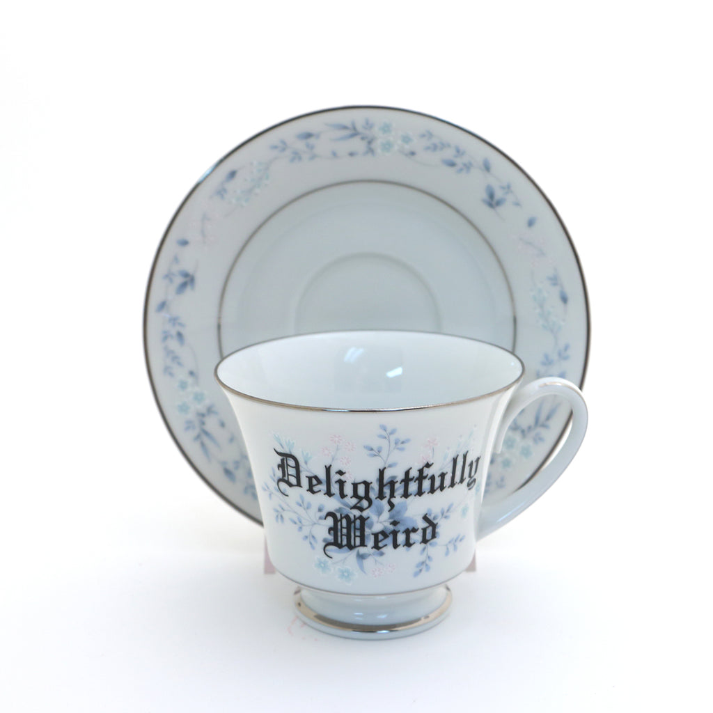 Vintage tea cup and saucer set, Delightfully Weird, upcycled set