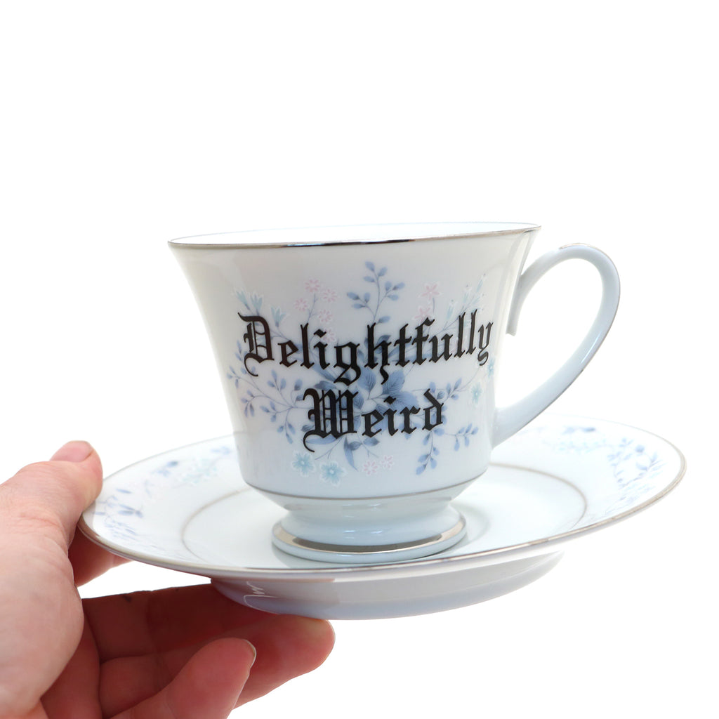 Vintage tea cup and saucer set, Delightfully Weird, upcycled set