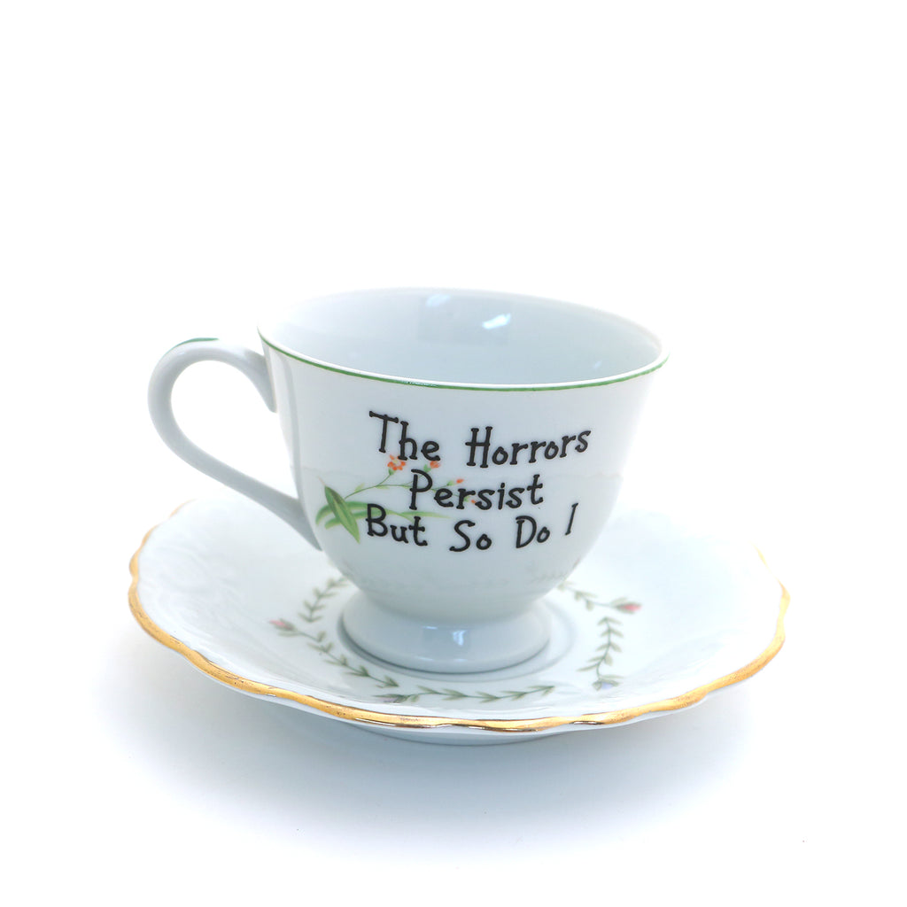 Vintage tea cup and saucer set, It's Fine,  upcycled set mismatched