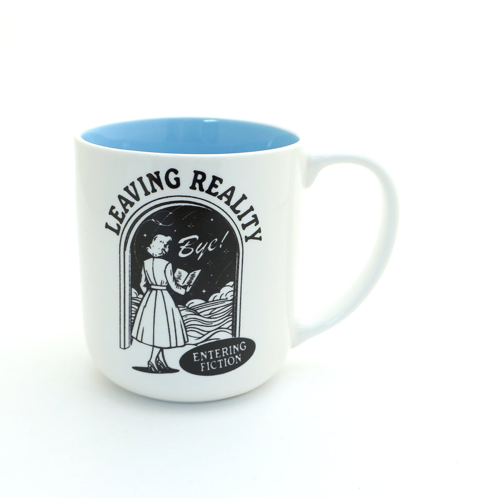Book lover mug, Leaving Reality Entering Fiction, reading mug