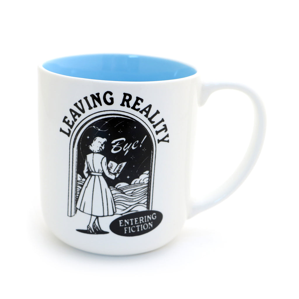 Book lover mug, Leaving Reality Entering Fiction, reading mug