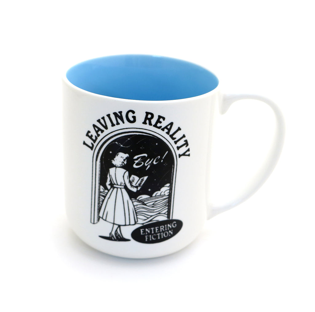 Book lover mug, Leaving Reality Entering Fiction, reading mug