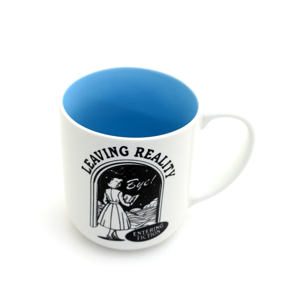 Book lover mug, Leaving Reality Entering Fiction, reading mug