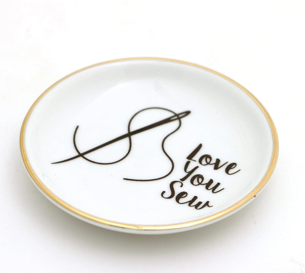 Love you Sew ring dish, pin holder, small dish with 22 K gold