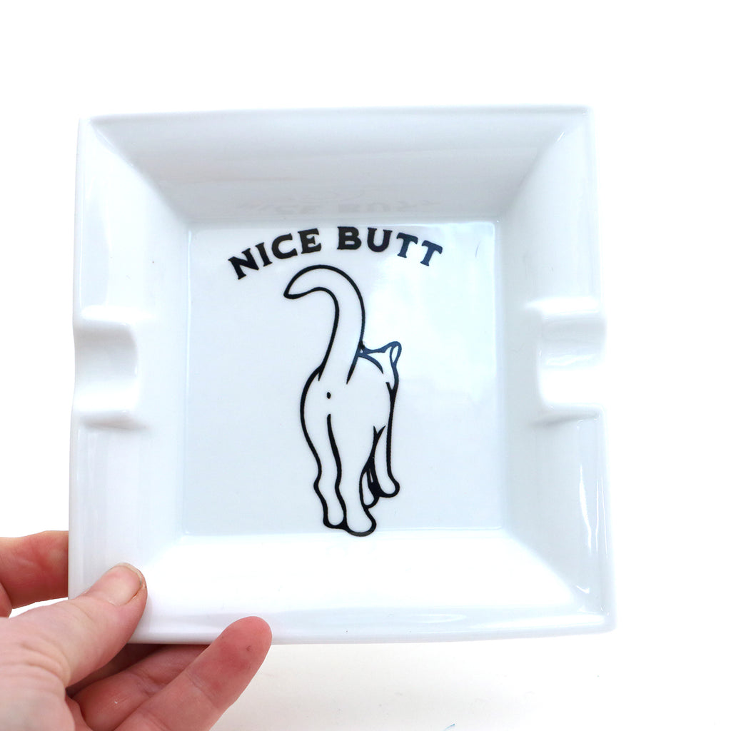 Ceramic Ashtray Nice Butt, Gift for smoker who loves cats