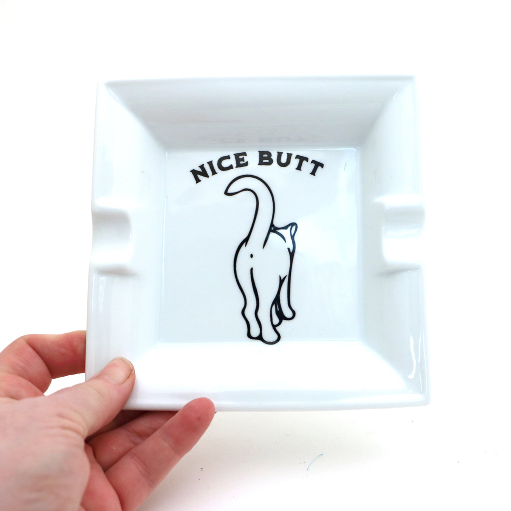 Ceramic Ashtray Nice Butt, Gift for smoker who loves cats