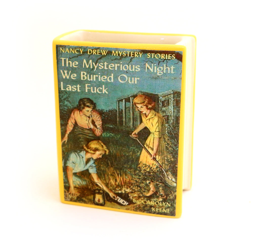 Nancy Drew book parody, book shaped pencil holder or vase, mature language