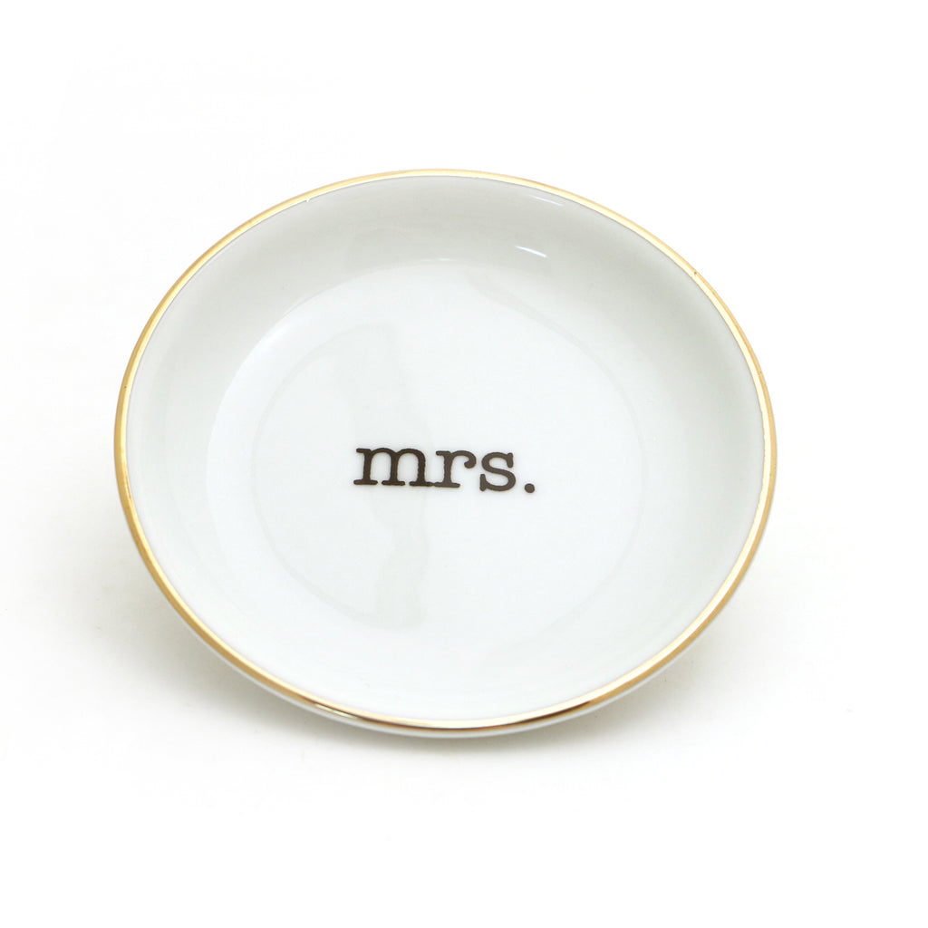 Mrs. Ring Dish with 22k Gold Accents, Bridal shower or engagement gift