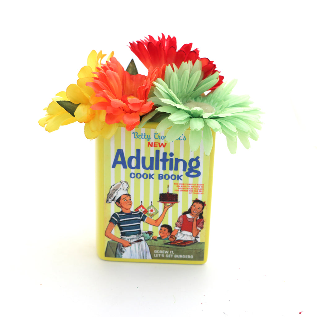Adulting Cook Book Decoupaged Ceramic Book Vase, Handmade Pencil Holder