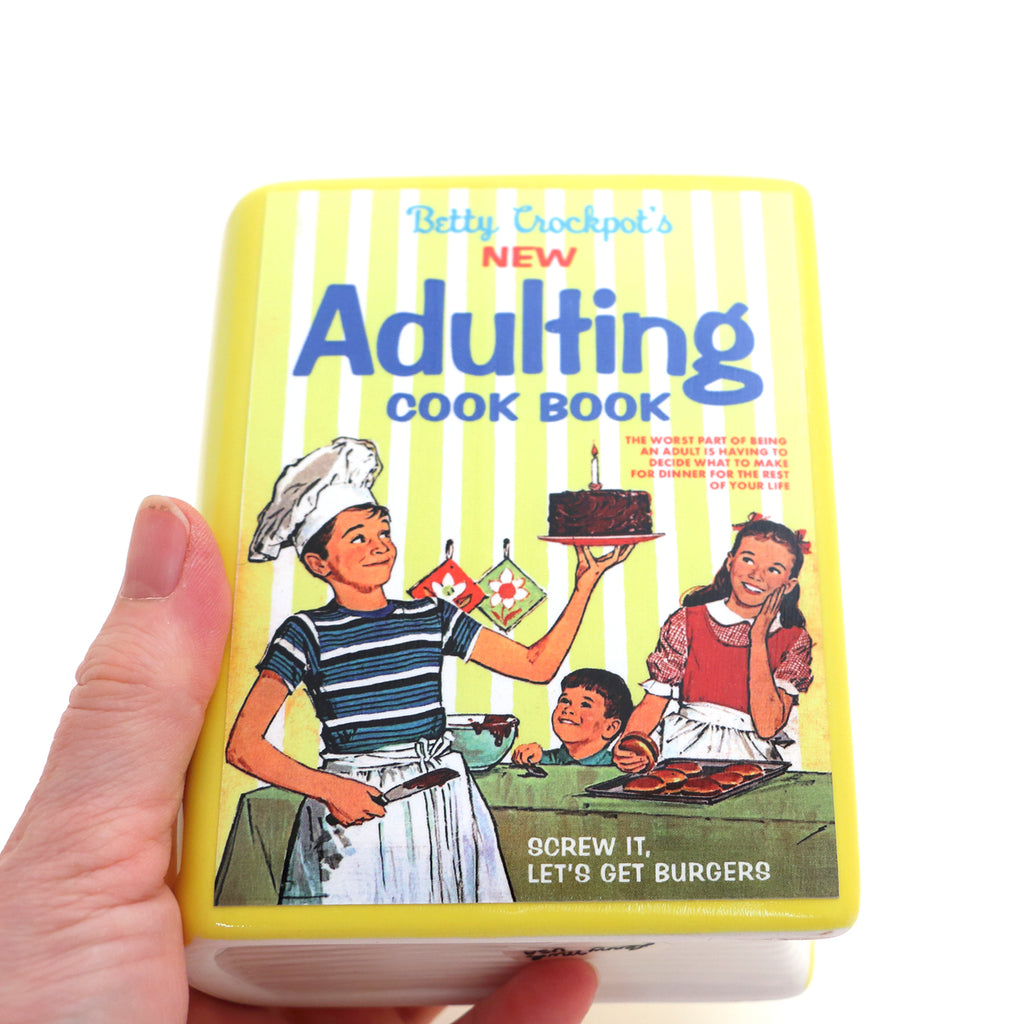 Adulting Cook Book Decoupaged Ceramic Book Vase, Handmade Pencil Holder