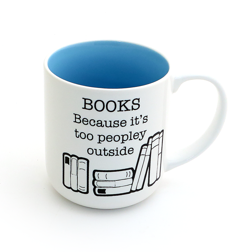 Books mug, gift for introverted reader, Too Peopley outside