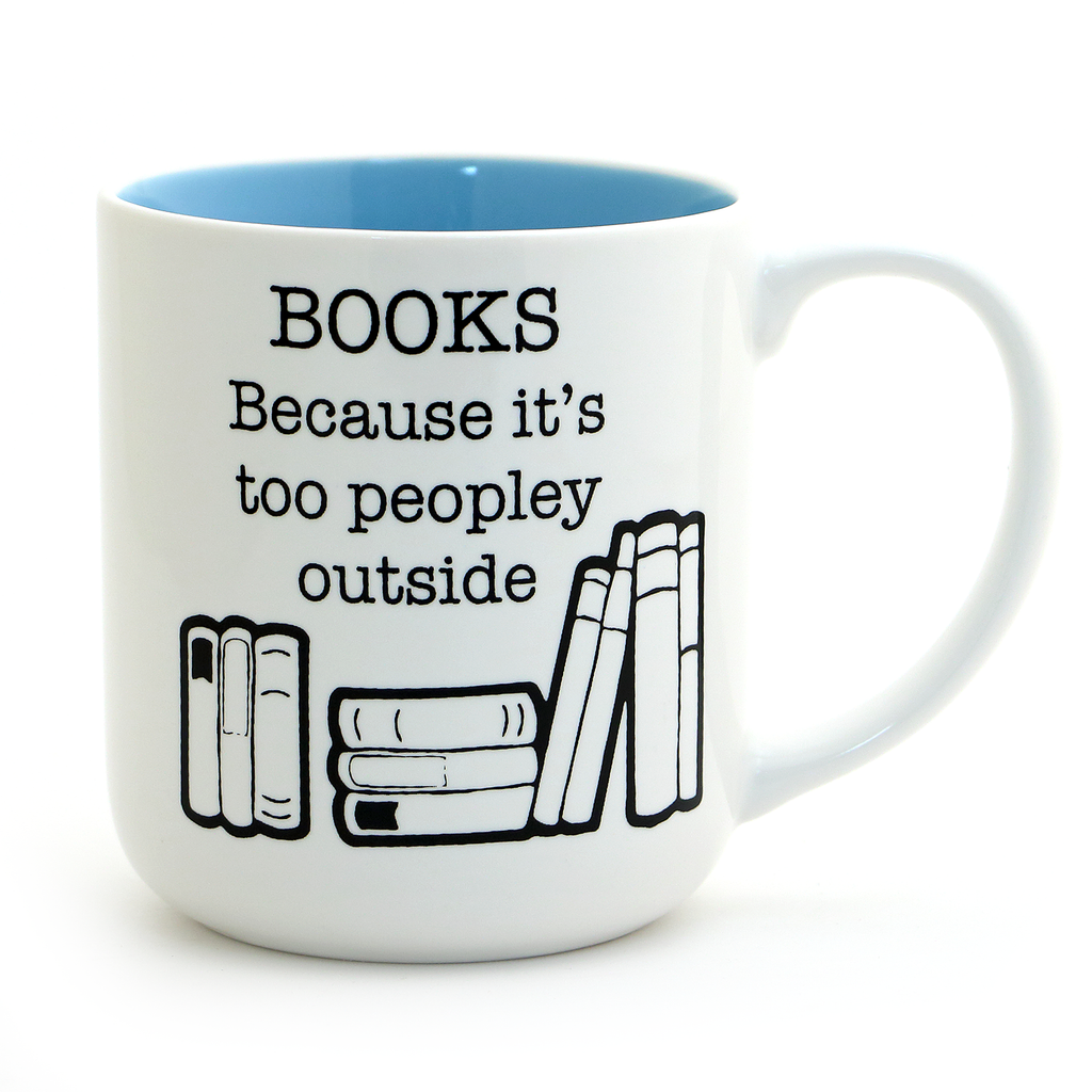 Books mug, gift for introverted reader, Too Peopley outside