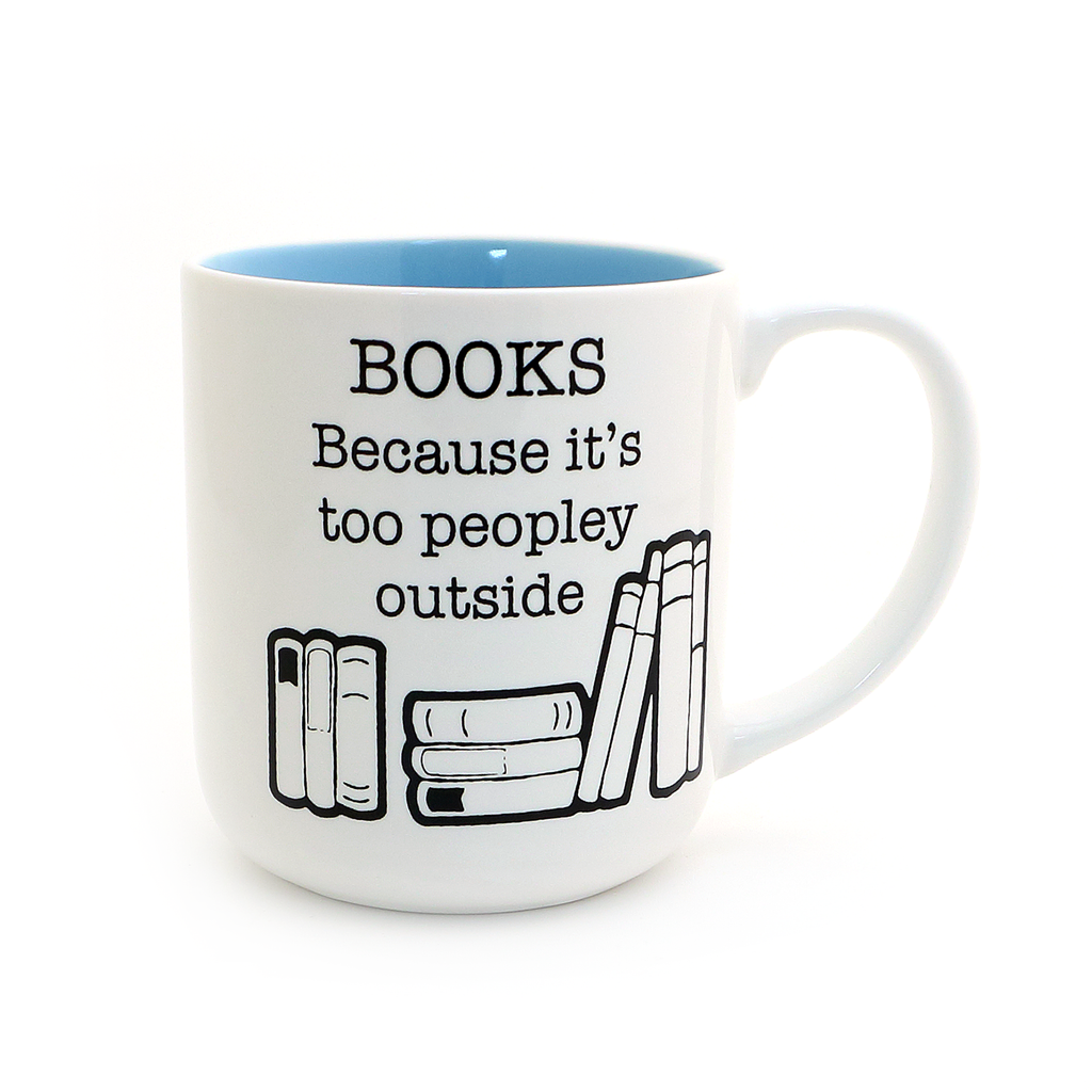 Books mug, gift for introverted reader, Too Peopley outside