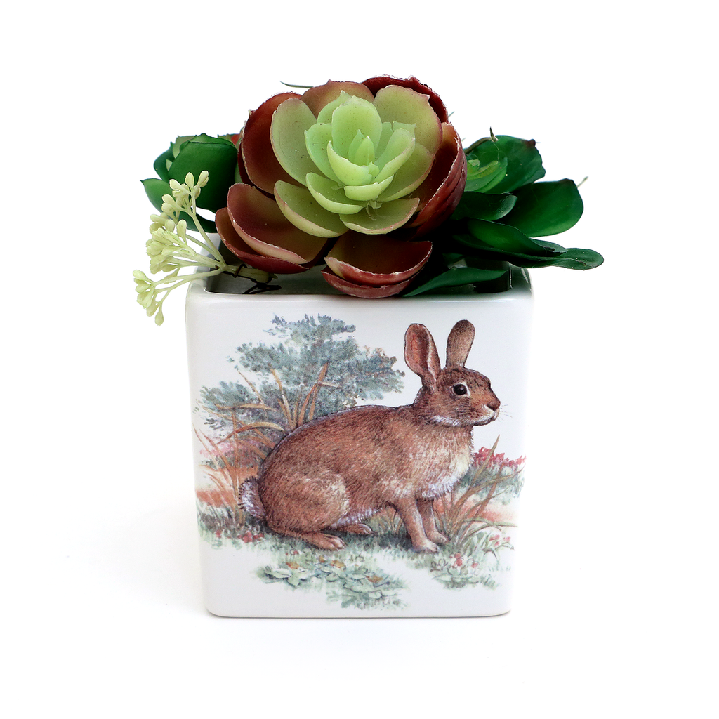 Vintage Bunny planter, Easter Gift, candle holder, pencil cup, square pot, vase