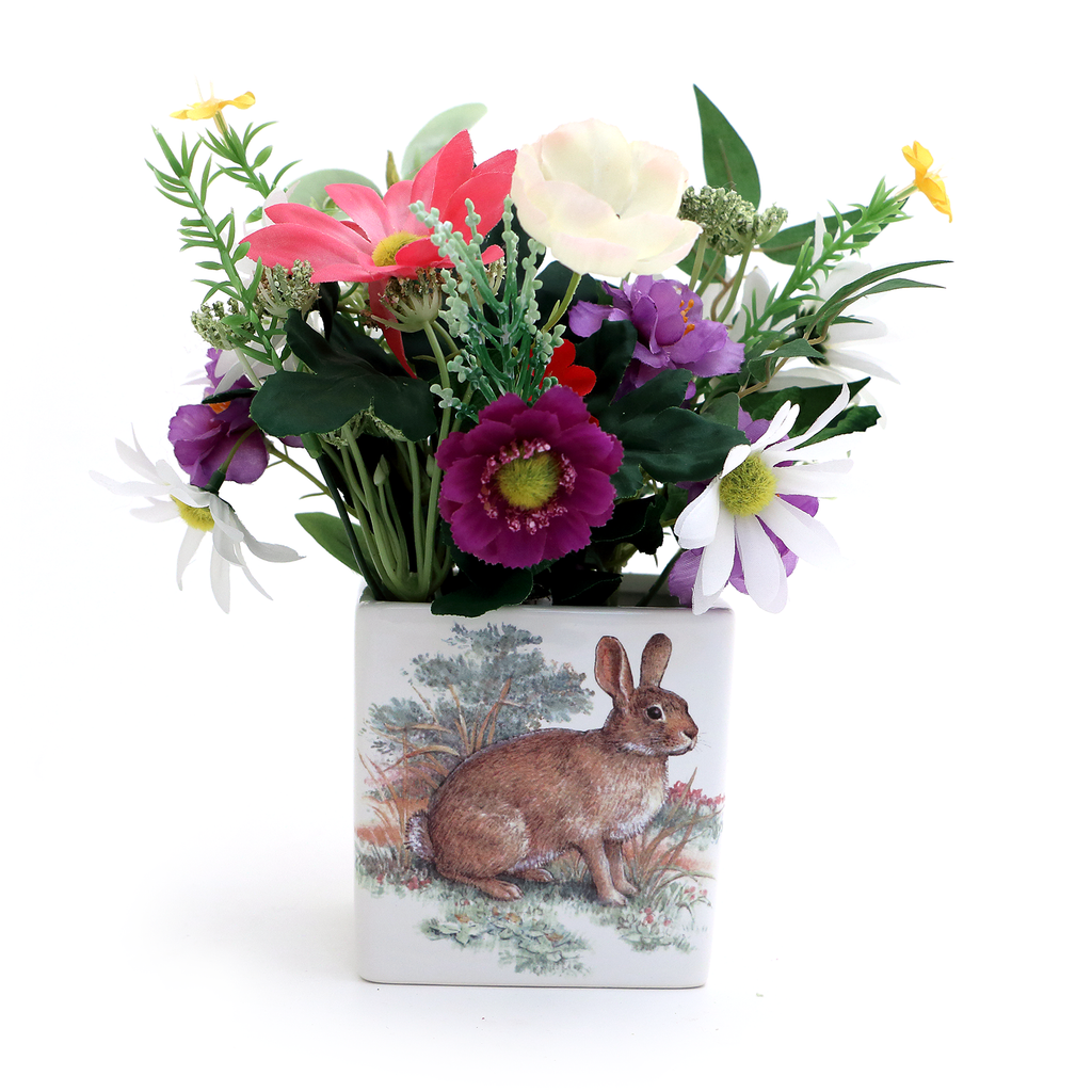 Vintage Bunny planter, Easter Gift, candle holder, pencil cup, square pot, vase