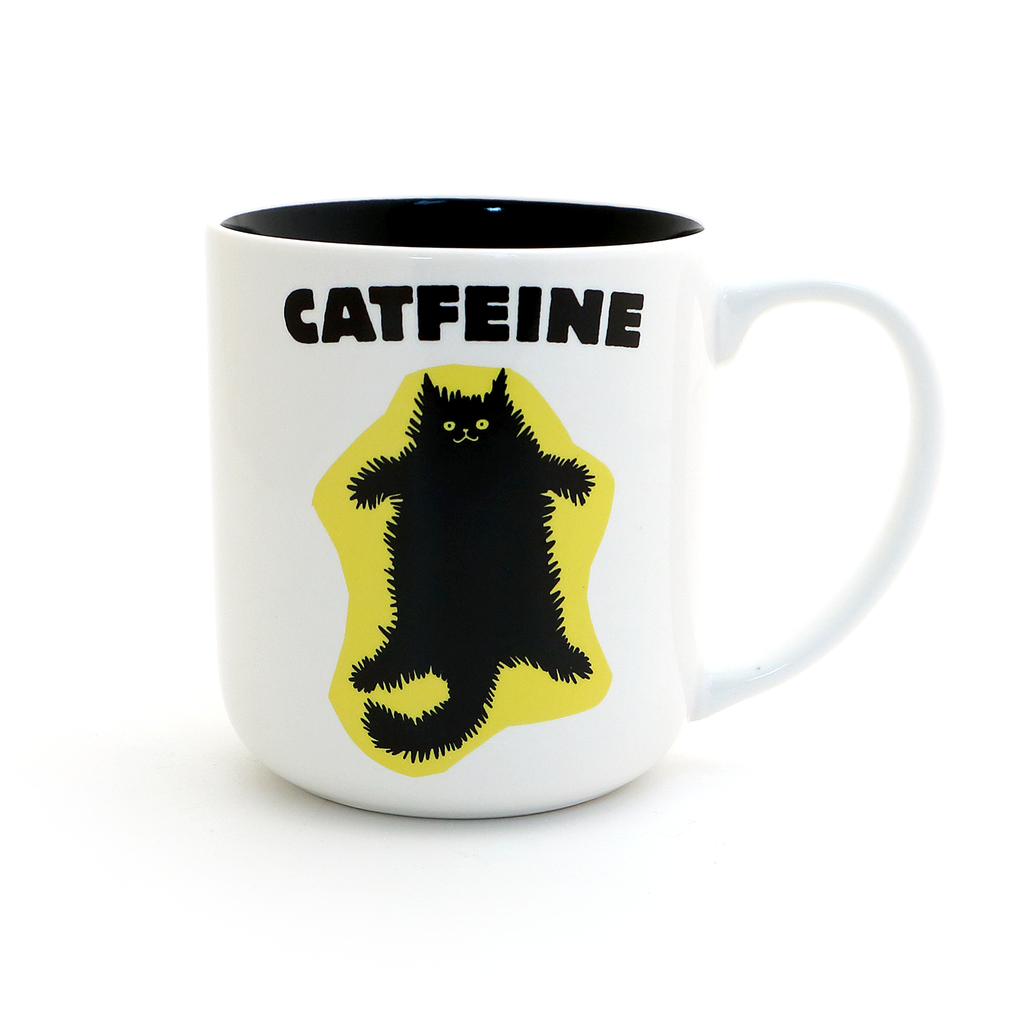 Cat mug, Catfeine, catffienated mug by Lorrie Veasey