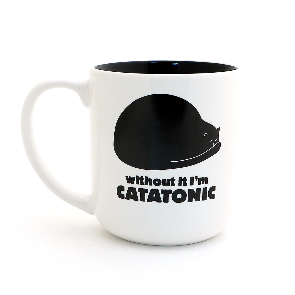 Cat mug, Catfeine, catffienated mug by Lorrie Veasey