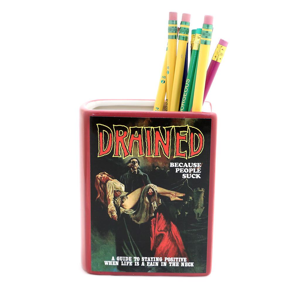 Drained, Dracula book shaped pencil holder, vase, or planter, mature language