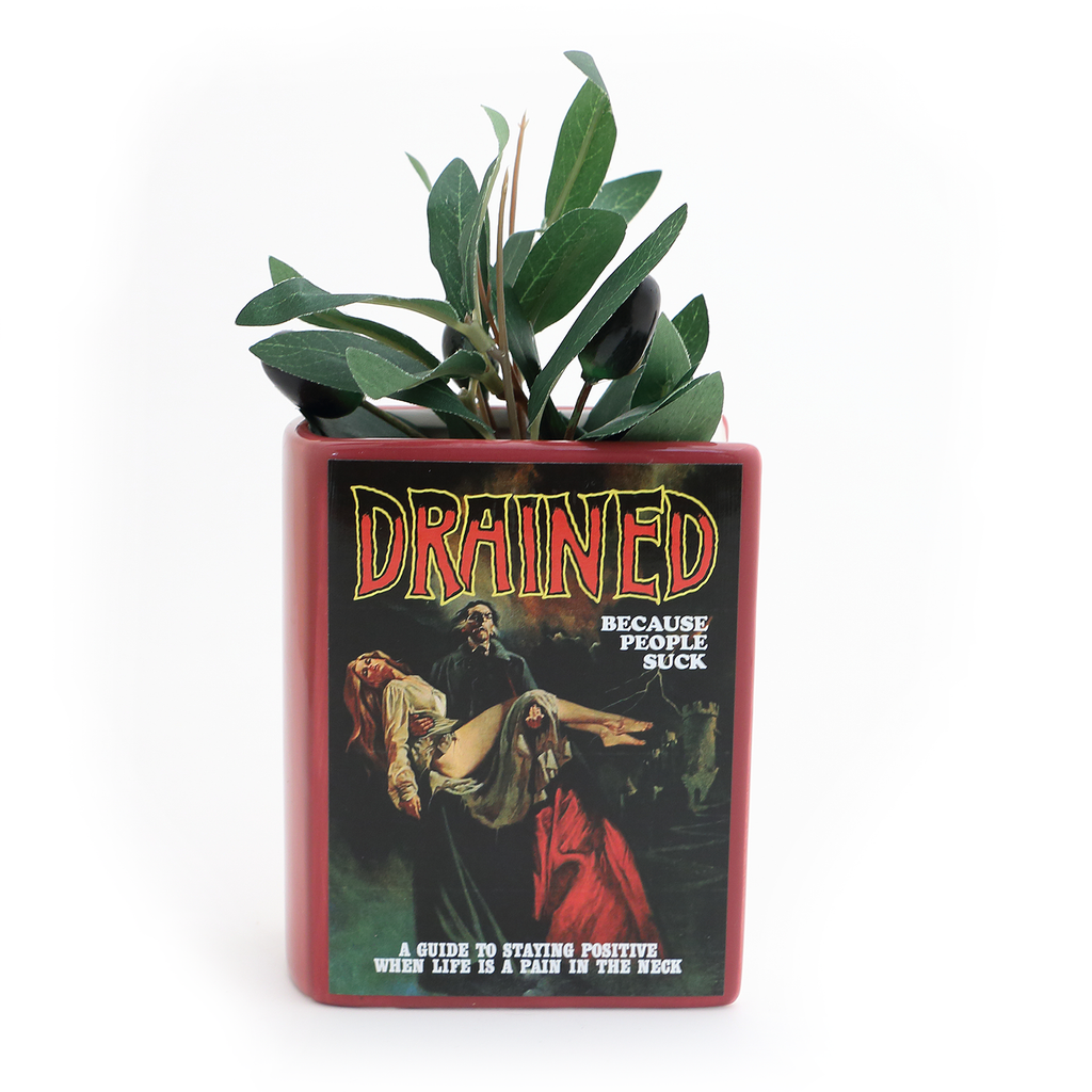 Drained, Dracula book shaped pencil holder, vase, or planter, mature language